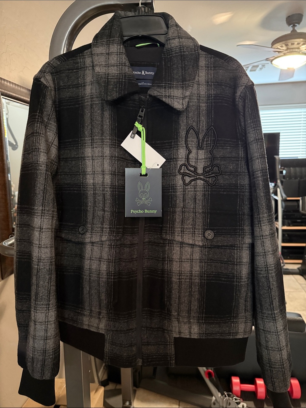 Psycho Bunny Black & Gray Plaid Zip-Front Shirt Jacket